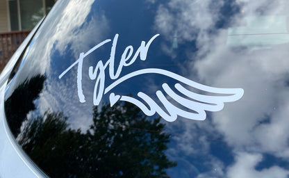 Window Sticker, Car Decal, In Loving Memory Custom Name Angel Wing